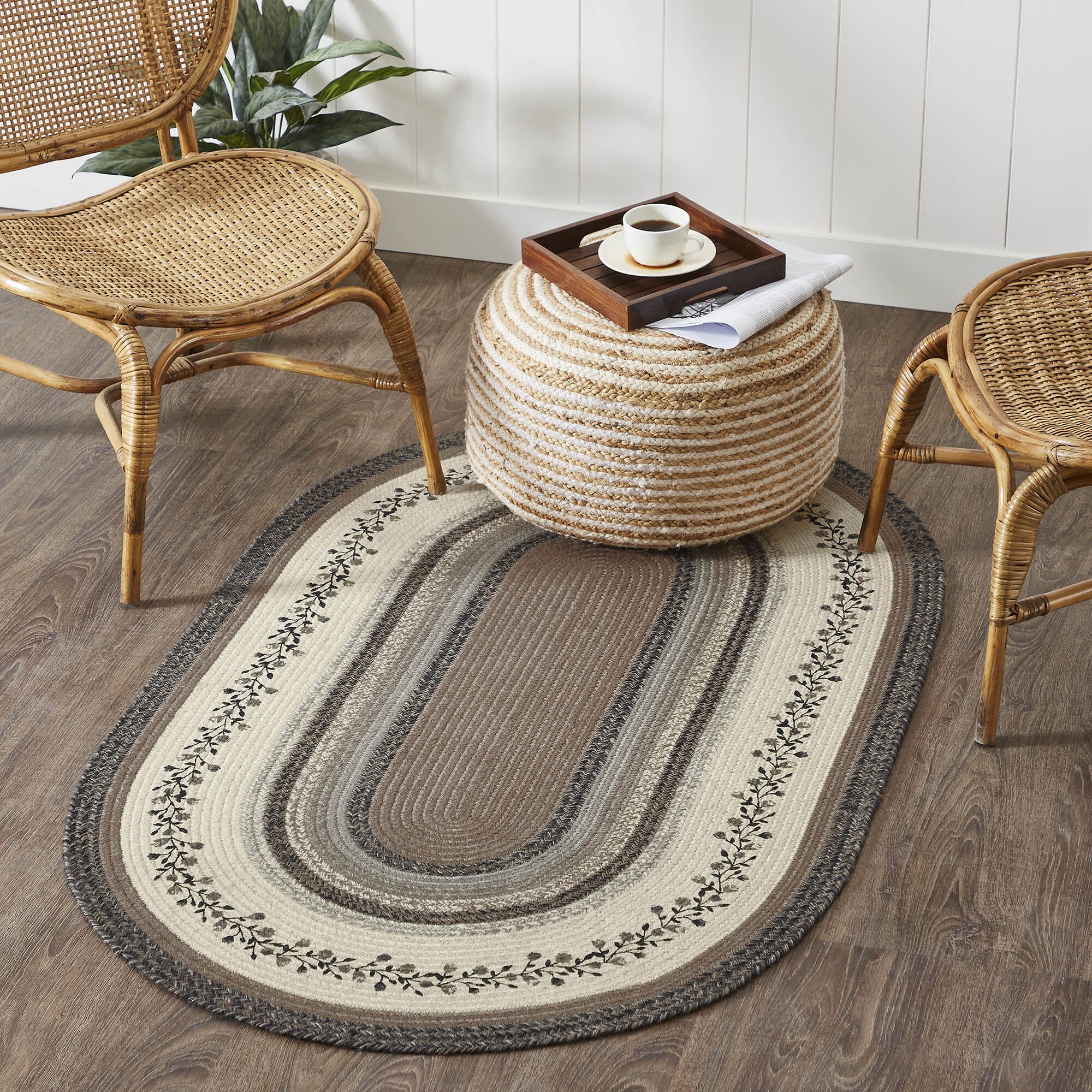 Floral Vine Oval Braided Rug 36x60 - with Pad