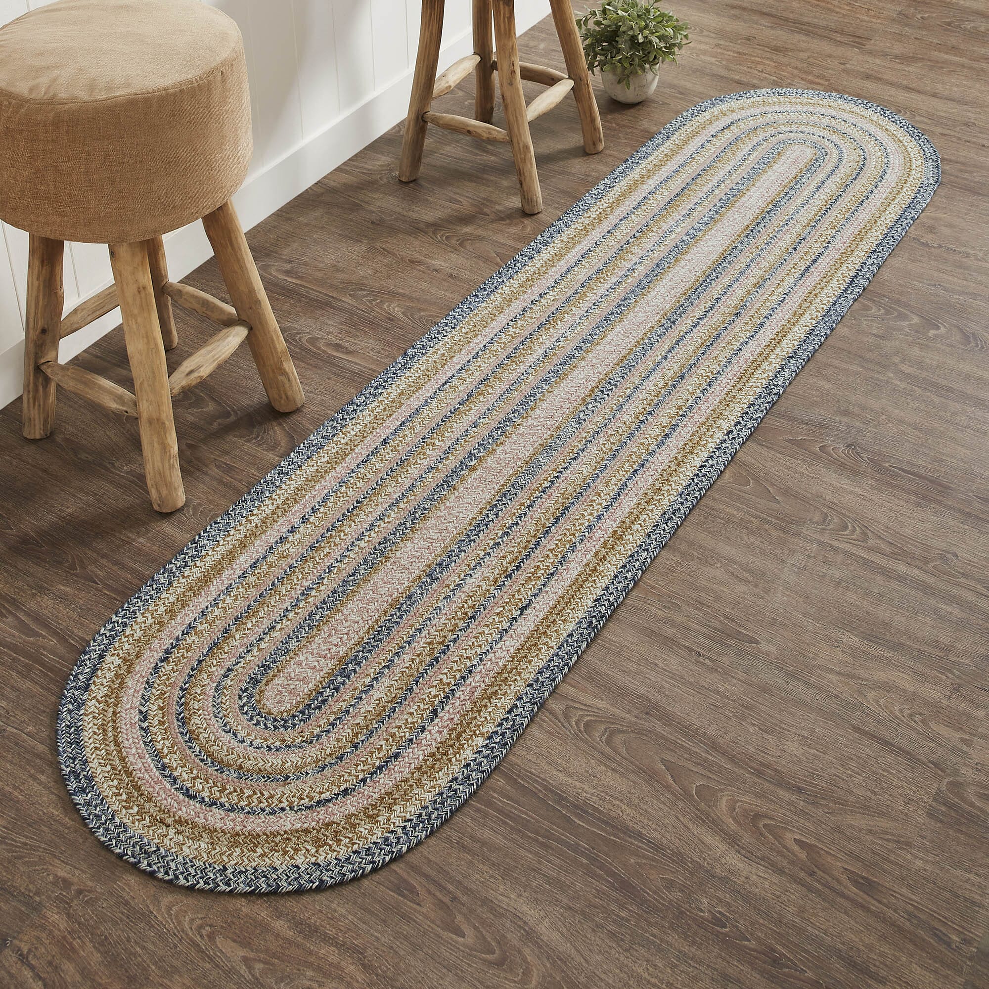 Great Falls Blue Oval Braided Rug 24x36 - with Pad