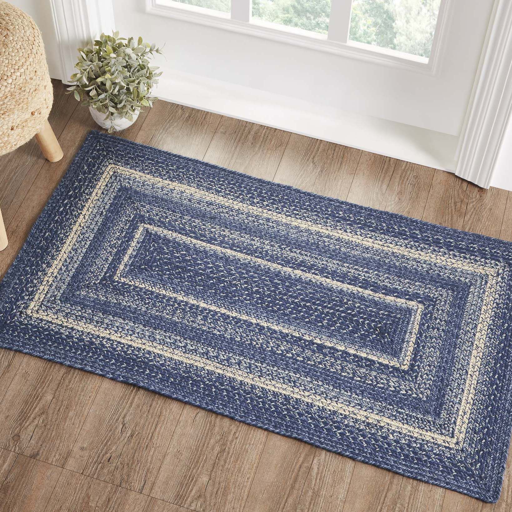 Great Falls Blue Rectangle Braided Rug 27x48 - with Pad