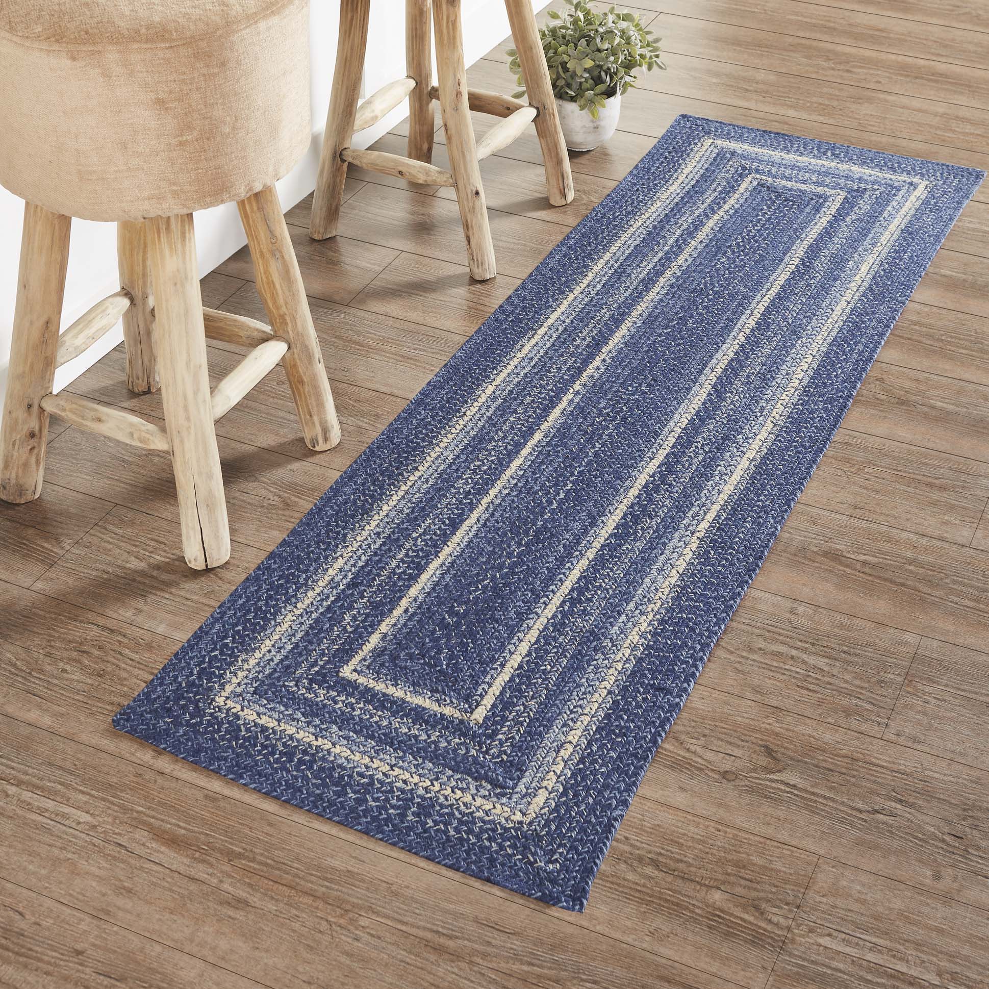 Great Falls Blue Rectangle Braided Rug 20x30 - with Pad
