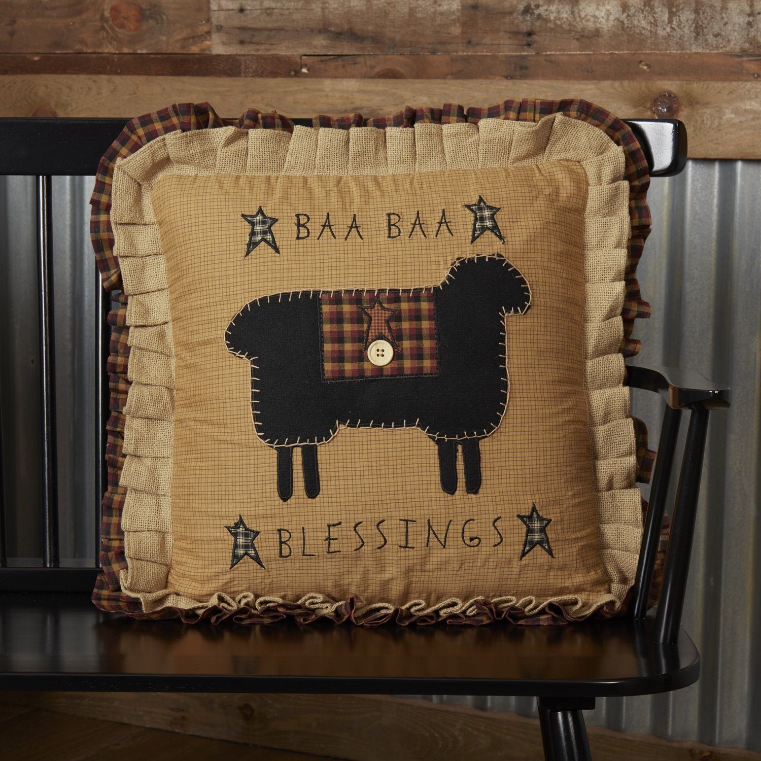 Heritage Farms Sheep and Star Hooked Pillow - 14x22