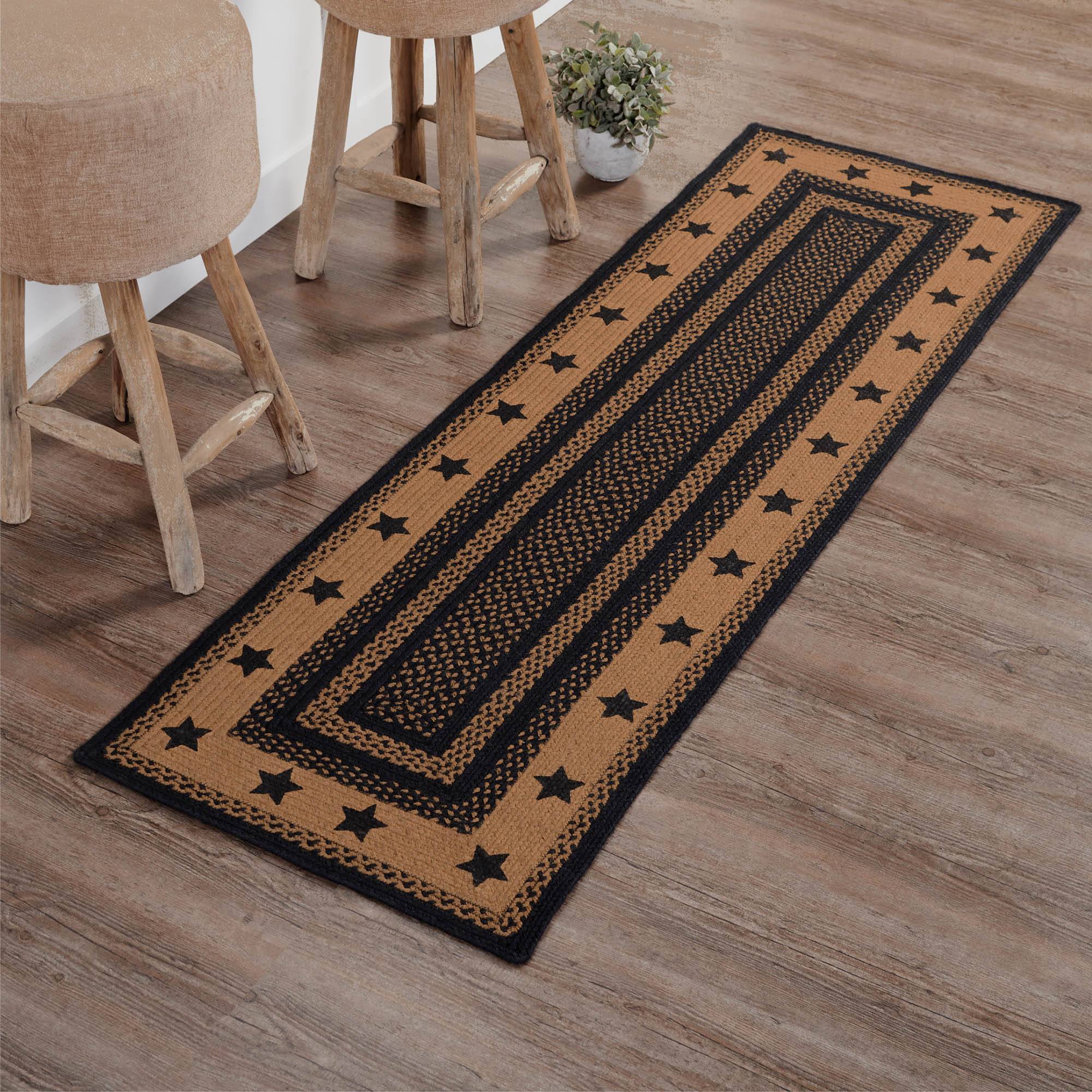 Farmhouse Black and Tan Rectangle Braided Rug 24x78 Runner