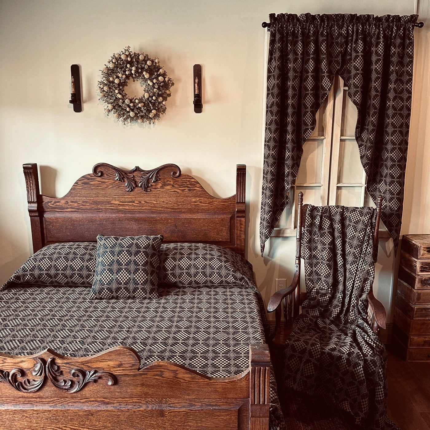 Shadowbrook Black and Mustard Bedding Collection in Bedroom Setting