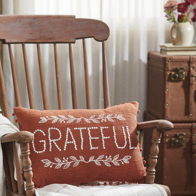 Grateful Pom Pom Pillow 14x20" - Primitive Star Quilt Shop