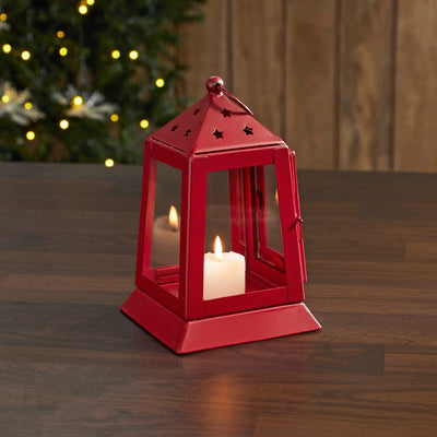 Red Metal Tealight Lantern - 7" - Primitive Star Quilt Shop