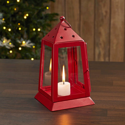 Red Metal Tealight Lantern - 9" - Primitive Star Quilt Shop