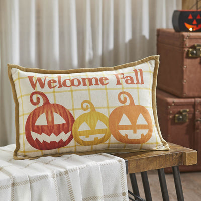 Country Halloween Welcome Fall Pillow 14x22" - Primitive Star Quilt Shop