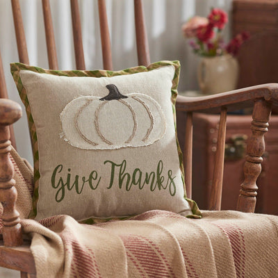 Harvest Blessings Applique Pumpkin Give Thanks Pillow 12x12" - Primitive Star Quilt Shop