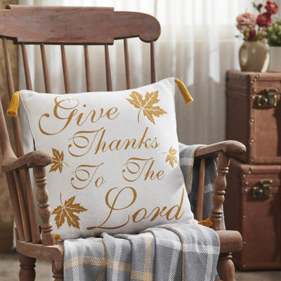 Harvest Blessings Give Thanks Pillow 18x18" - Primitive Star Quilt Shop