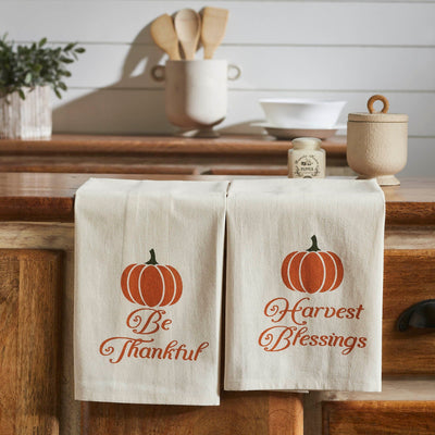 Harvest Blessings Pumpkin Tea Towel -Set of 2 - Primitive Star Quilt Shop