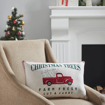 "Farm Fresh" Truck Christmas Pillow 14x22" - Primitive Star Quilt Shop