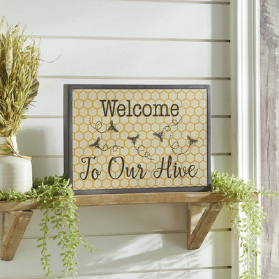 "Welcome To Our Hive" Wood Sign 9x13" - Primitive Star Quilt Shop