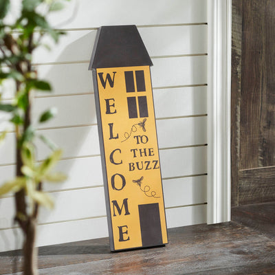 "Welcome To The Buzz" Saltbox House Wood Sign 23x7" - Primitive Star Quilt Shop