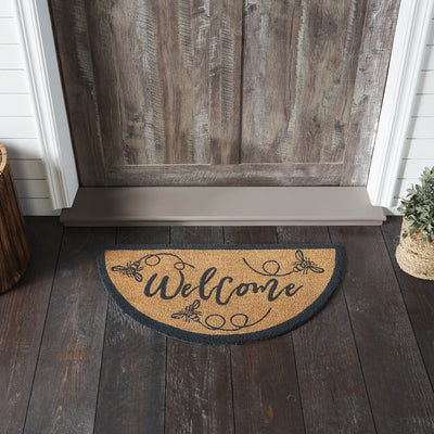 Buzzy Bees "Welcome" Coir Half Circle Rug 16.5x33" - Primitive Star Quilt Shop