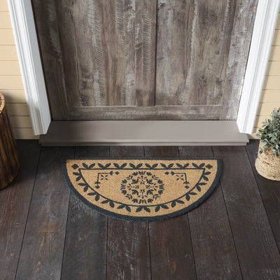 Charleston Mosaic Charcoal Coir Half Circle Rug 16.5x33" - Primitive Star Quilt Shop