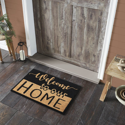 "Welcome to Our Home" Black and Tan Coir Rectangle Rug 20x30" - Primitive Star Quilt Shop