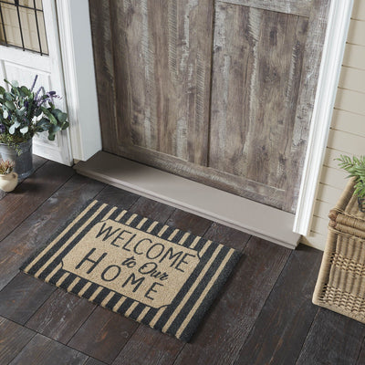 "Welcome to Our Home" Charcoal Striped Coir Rectangle Rug 20x30" - Primitive Star Quilt Shop