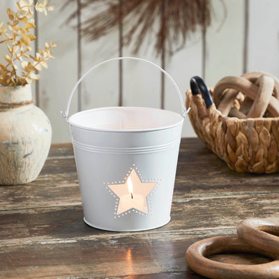White Metal Bucket with Star Cutout - 6x6.5" - Primitive Star Quilt Shop