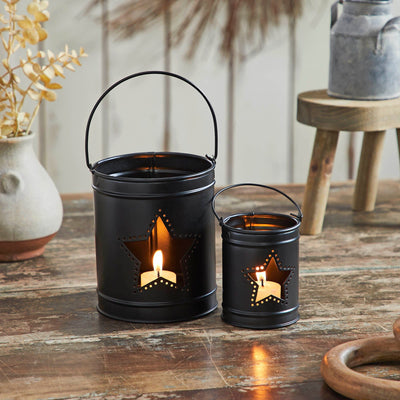 Black Votive Candle Holder with Star Cutout - Set of 2 - Primitive Star Quilt Shop