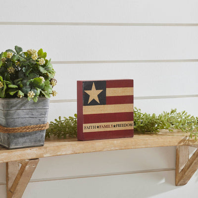 "Faith Family Freedom" Wooden Flag Sign - 5x5" - Primitive Star Quilt Shop