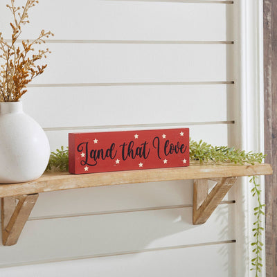 "Land that I Love" Red Sign with Stars - 3x10" - Primitive Star Quilt Shop
