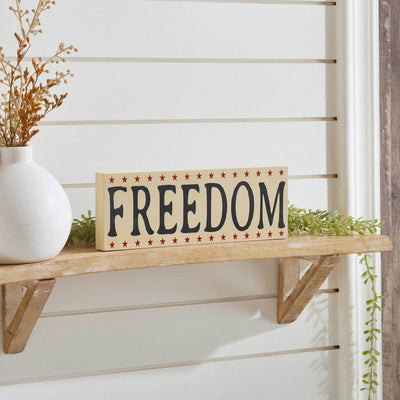 "Freedom" Creme Sign with Red Stars - 4x11" - Primitive Star Quilt Shop