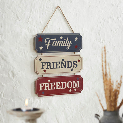 "Family Friends Freedom" Wall Decor - 12x12" - Primitive Star Quilt Shop