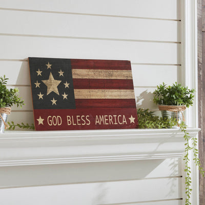 "God Bless America" Vintage Wooden Flag Sign - 10x16" - Primitive Star Quilt Shop