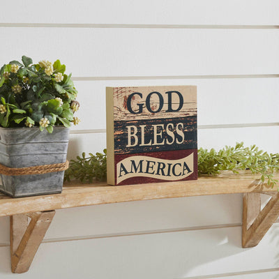 "God Bless America" Distressed Wood Sign - 6x6" - Primitive Star Quilt Shop