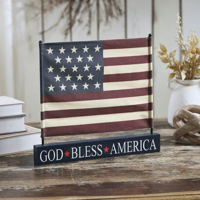 "God Bless America" Canvas Flag Sign 12x14" - Primitive Star Quilt Shop