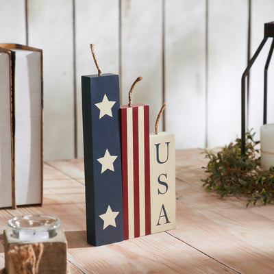 RWB Stars & Stripes Painted Wooden Candles - Set of 3 - Primitive Star Quilt Shop
