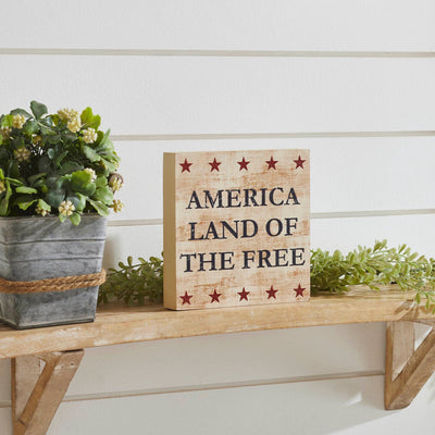 My Country "America Land of the Free" Wood Sign - 6x6" - Primitive Star Quilt Shop