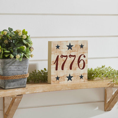 My Country 1776 Blue Stars Wood Sign - 6x6" - Primitive Star Quilt Shop