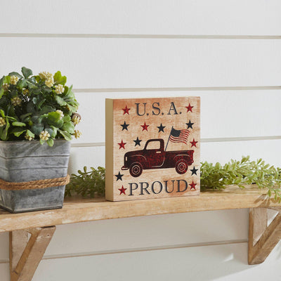 My Country "USA Proud" Wood Sign - 6x6" - Primitive Star Quilt Shop