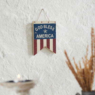 "God Bless America" Dovetail Flag Wall Decor - 8x6" - Primitive Star Quilt Shop