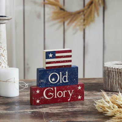 Vintage "Old Glory" Block Sign - 7.5x8" - Primitive Star Quilt Shop