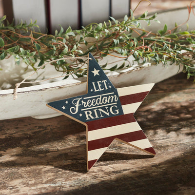 My Country "Let Freedom Ring" Star Ornament - 6x6" - Primitive Star Quilt Shop