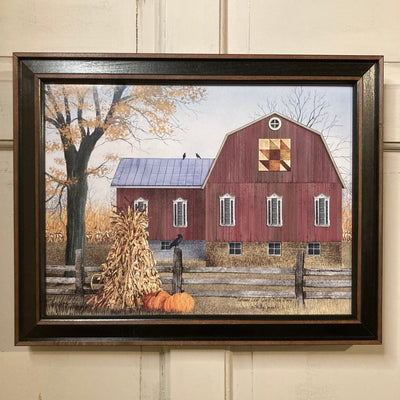 Autumn Leaf Quilt Block Barn Framed Print - 16x12" - Primitive Star Quilt Shop