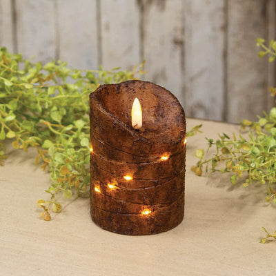 Burnt Mustard LED Wrapped Flicker Flame Timer Pillar Candle - 4" - Primitive Star Quilt Shop