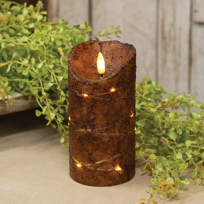 Burnt Mustard LED Wrapped Flicker Flame Timer Pillar Candle - 5" - Primitive Star Quilt Shop