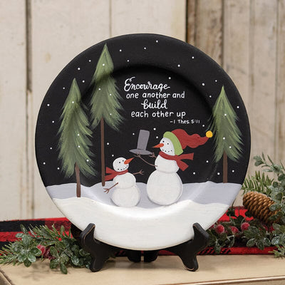 "Encourage One Another" Snowman Plate - Primitive Star Quilt Shop