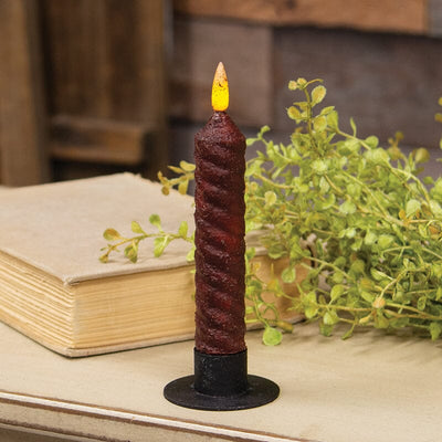 Grungy Twist Timer Taper Candle - Burgundy 6" - Primitive Star Quilt Shop