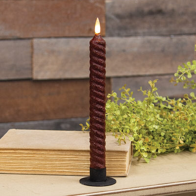 Grungy Twist Timer Taper Candle - Burgundy 9" - Primitive Star Quilt Shop