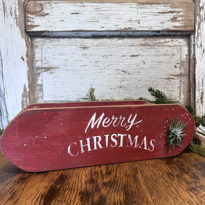 Burgundy "Merry Christmas" Sled Box - Primitive Star Quilt Shop