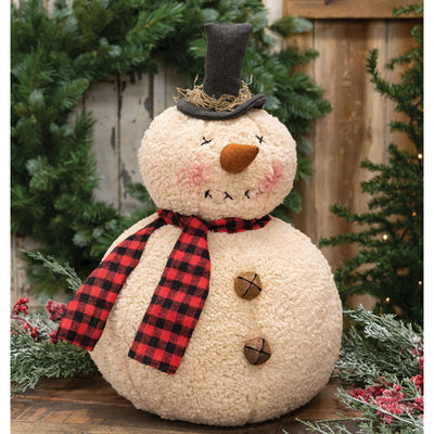 Overstuffed Snowman with Buffalo Check Scarf - 17" - Primitive Star Quilt Shop