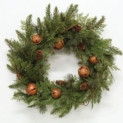 Rustic Cedar & Pine Jingle Bell Wreath 24" - Primitive Star Quilt Shop