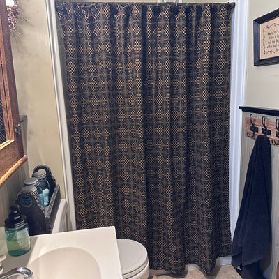 Shadowbrook Black and Mustard Woven Shower Curtain - Primitive Star Quilt Shop