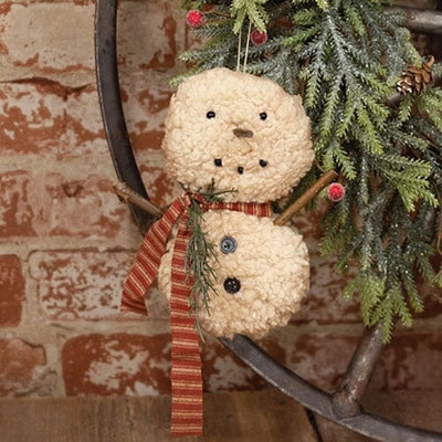 Sherpa Snowbaby with Ticking Scarf Hanging Ornament - Primitive Star Quilt Shop