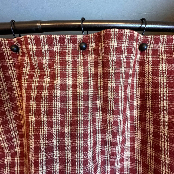 Primitive Burgundy Plaid Shower online Curtain