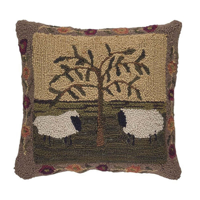 Willow & Sheep Hooked Pillow 18" - Primitive Star Quilt Shop